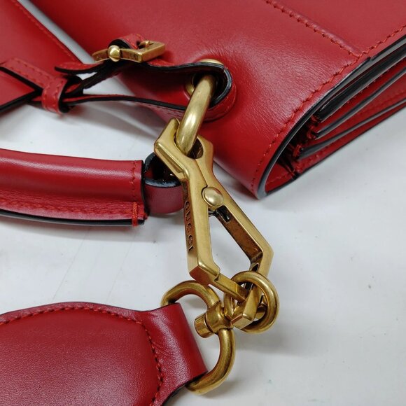 Authentic Gucci Queen Margaret Bamboo Red Leather Hand Bag mn674-020625 - Picture 6 of 16